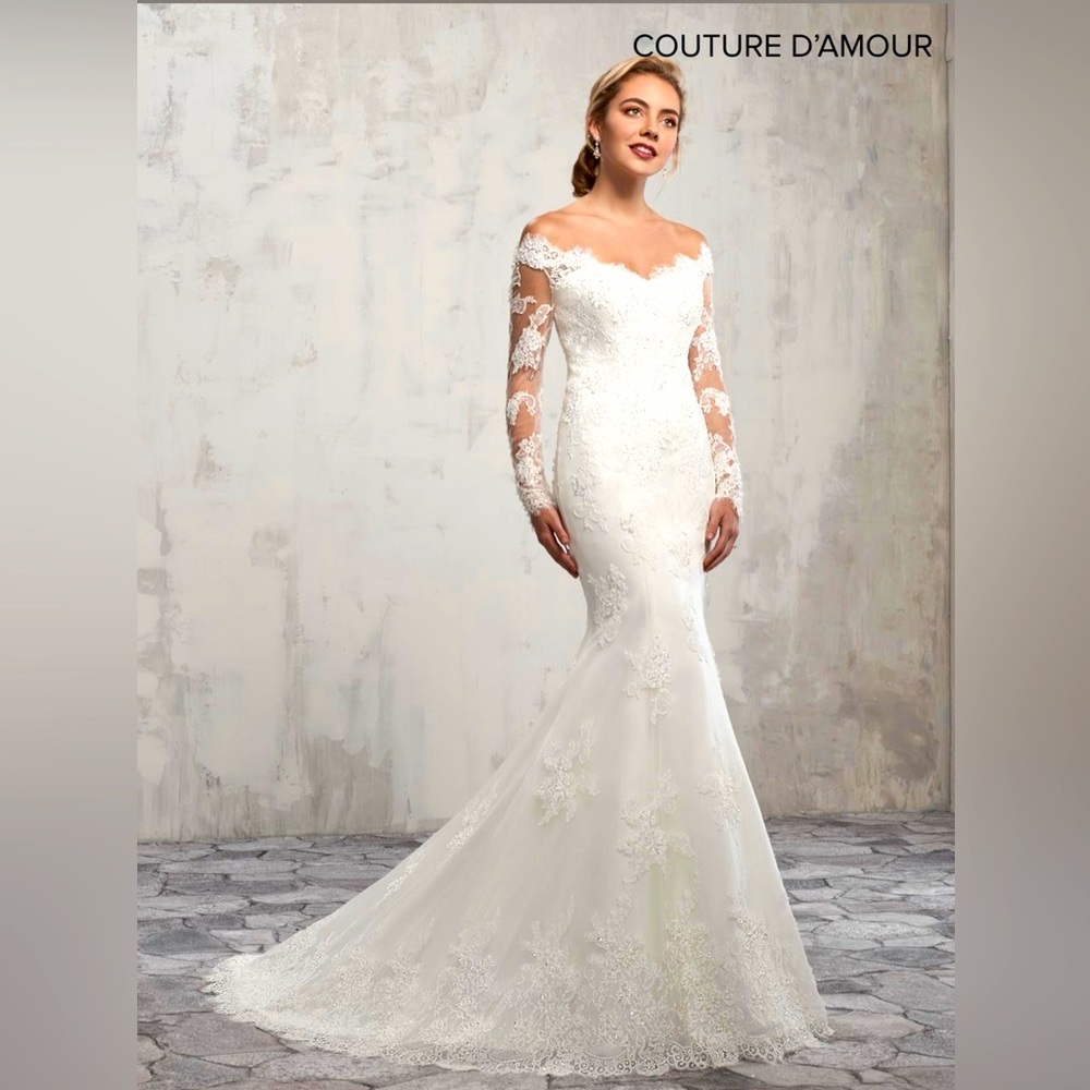 Marys Bridal MB4009 Off Shoulder Bridal Dress with Detachable Train